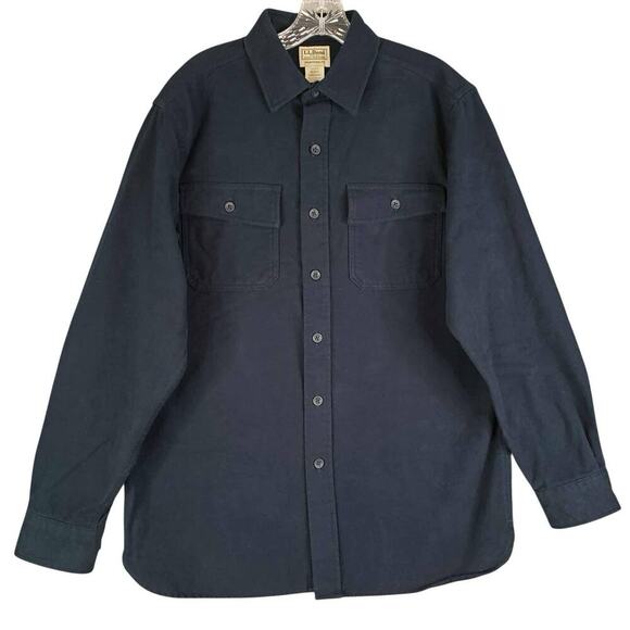 LL Bean Shirt Chamois Mens Size Medium M Vintage Blue LS Button Down Cotton - Picture 2 of 7